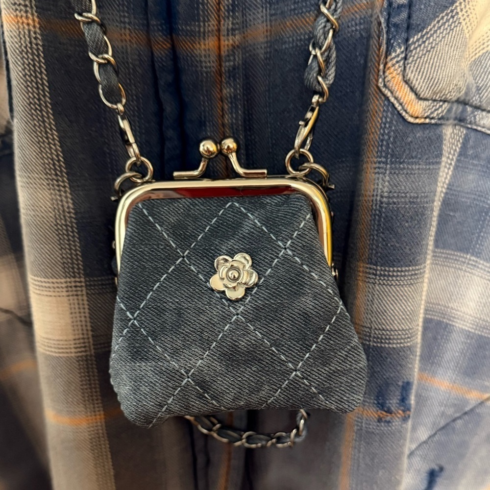 Mini Bag KISS LOCK Denim bag with handle, Crossbody! - Picture 2 of 6